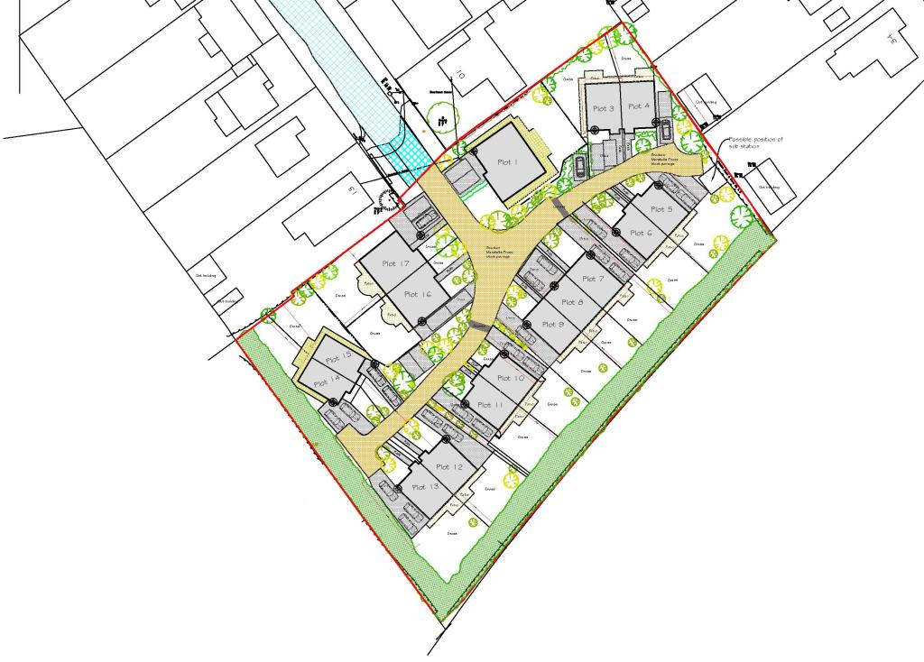 Lot: 35 - LAND WITH PLANNING FOR THIRTEEN HOUSES AND THREE BUNGALOWS - Proposed Site Plan
